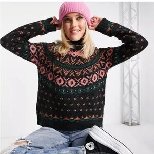 American Eagle batwing fairisle printed jumper in black